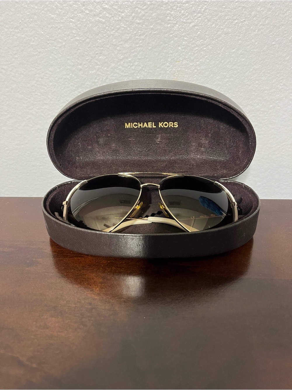 Michael Kors Gold Aviator Sunglasses with Gradient Black Lenses